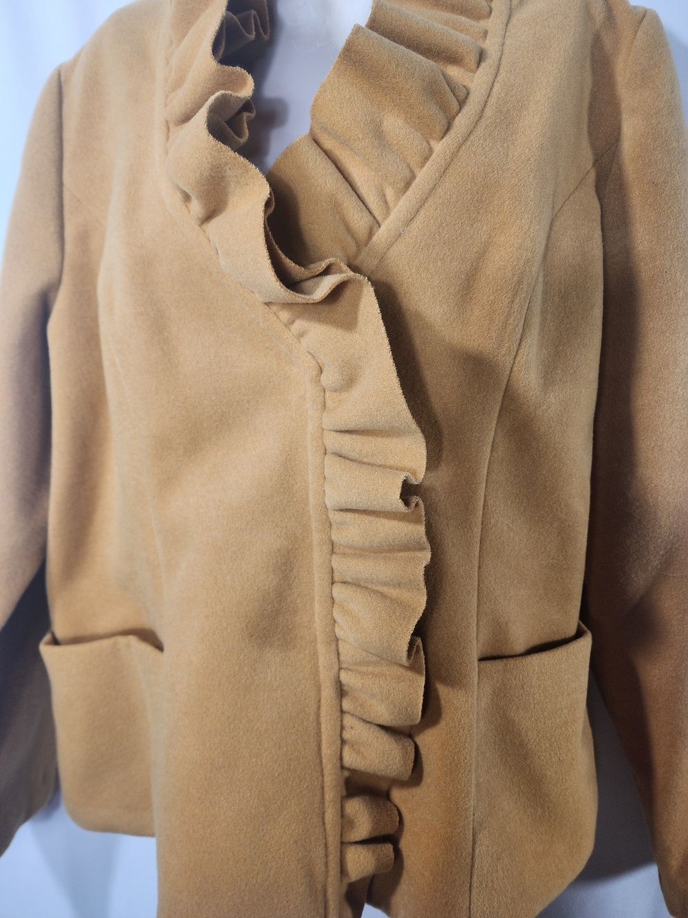 Womens Ruffled Front Jacket - Mustard - Picture 4 of 10